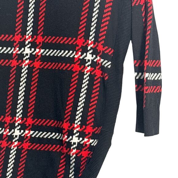 Express 90s 3/4 Sleeve Black Red White Plaid Festive Holiday Sweater Women XS - Picture 4 of 7